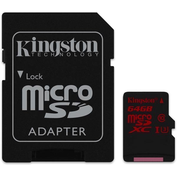 Kingston muistikortti microSDXC 64GB UHS-I Class 3 90/80Mbps adap