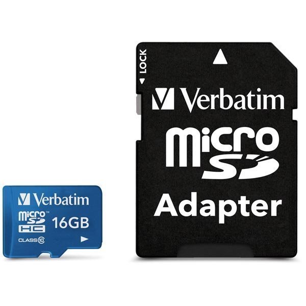 Verbatim microSDHC 16GB Class 10 UHS-I mukana sovitin sininen