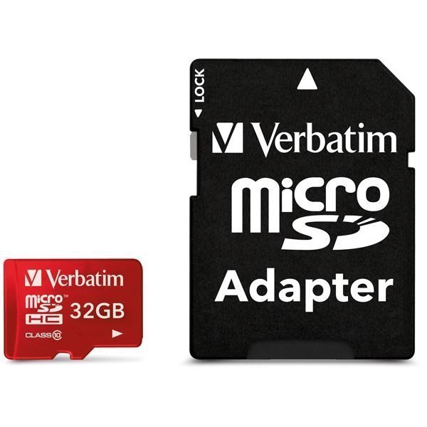 Verbatim microSDHC 32 GB Class 10 UHS-I mukana sovitin punainen